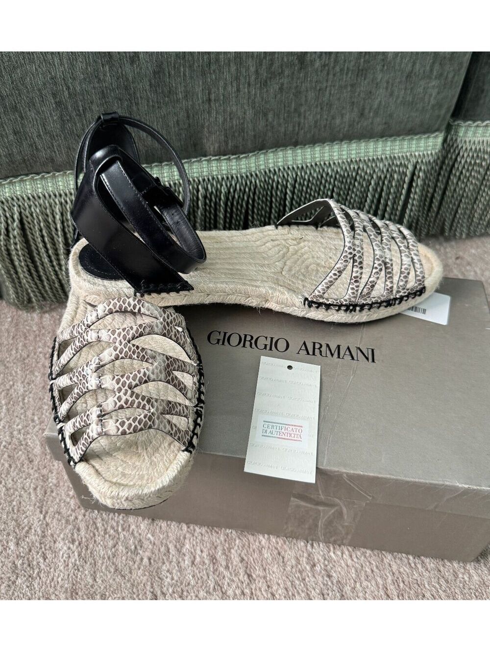 Giorgio‎ Armani Espadrille Sandals Leather Snakeskin Straps Size 40/10